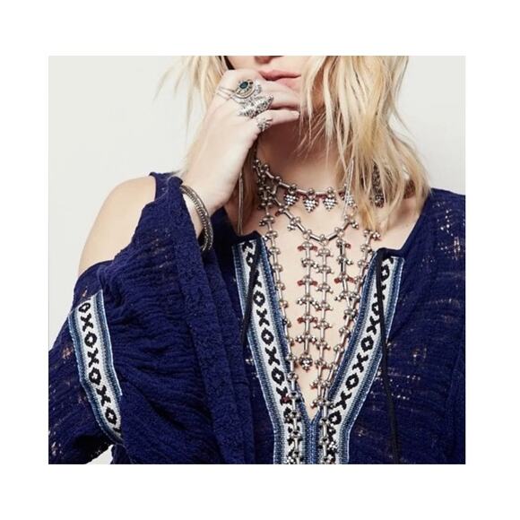 Free People Love Flowers Tunic Dress Small Asymmetrical Boho Lagenlook Crochet - Picture 7 of 15